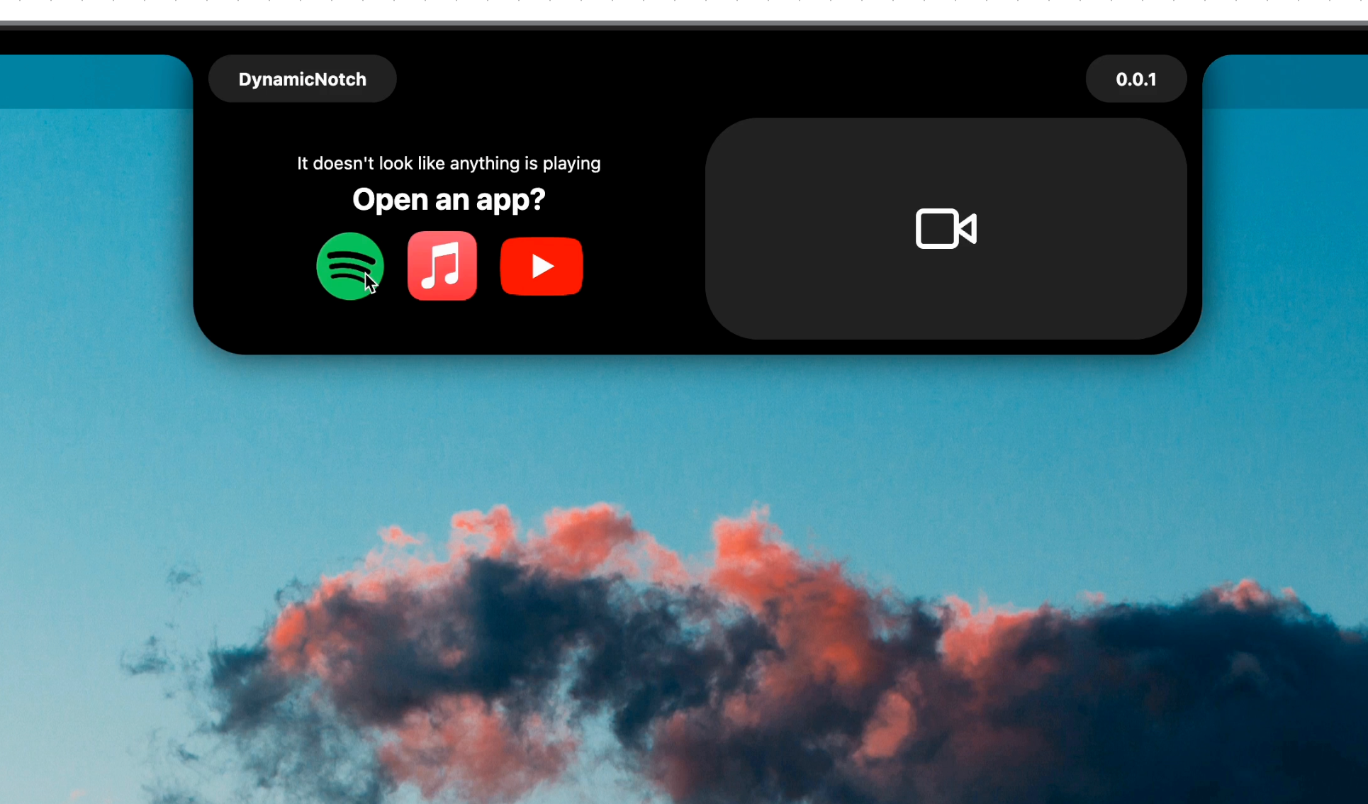 DynamicNotch floating over the macOS menu bar displaying media controls.