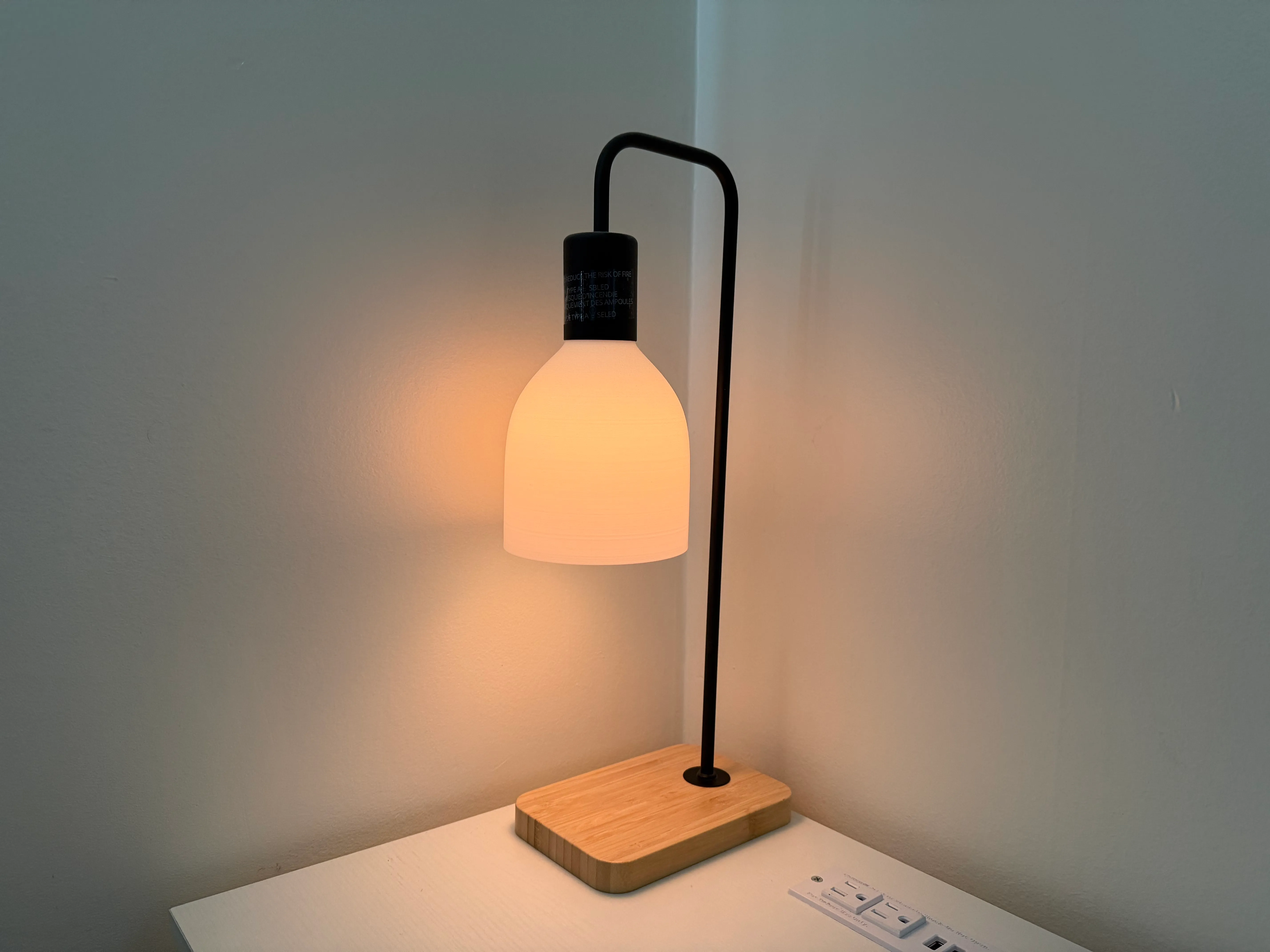 Completed TVÄRHAND lamp with the custom shade installed